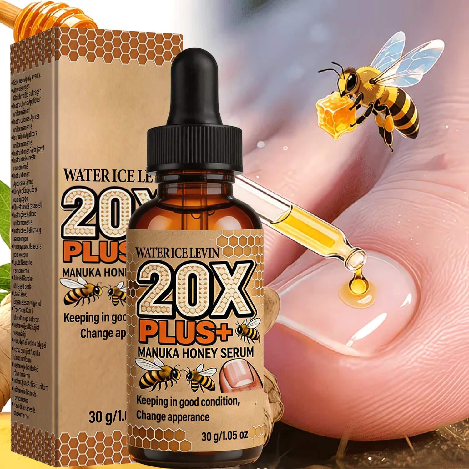 Water Ice Levin 30g Manuka Honey Nail Care Serum 20X Plus+ Niacinamide Collagen Moisturizing Serum For Nail Surface Care
