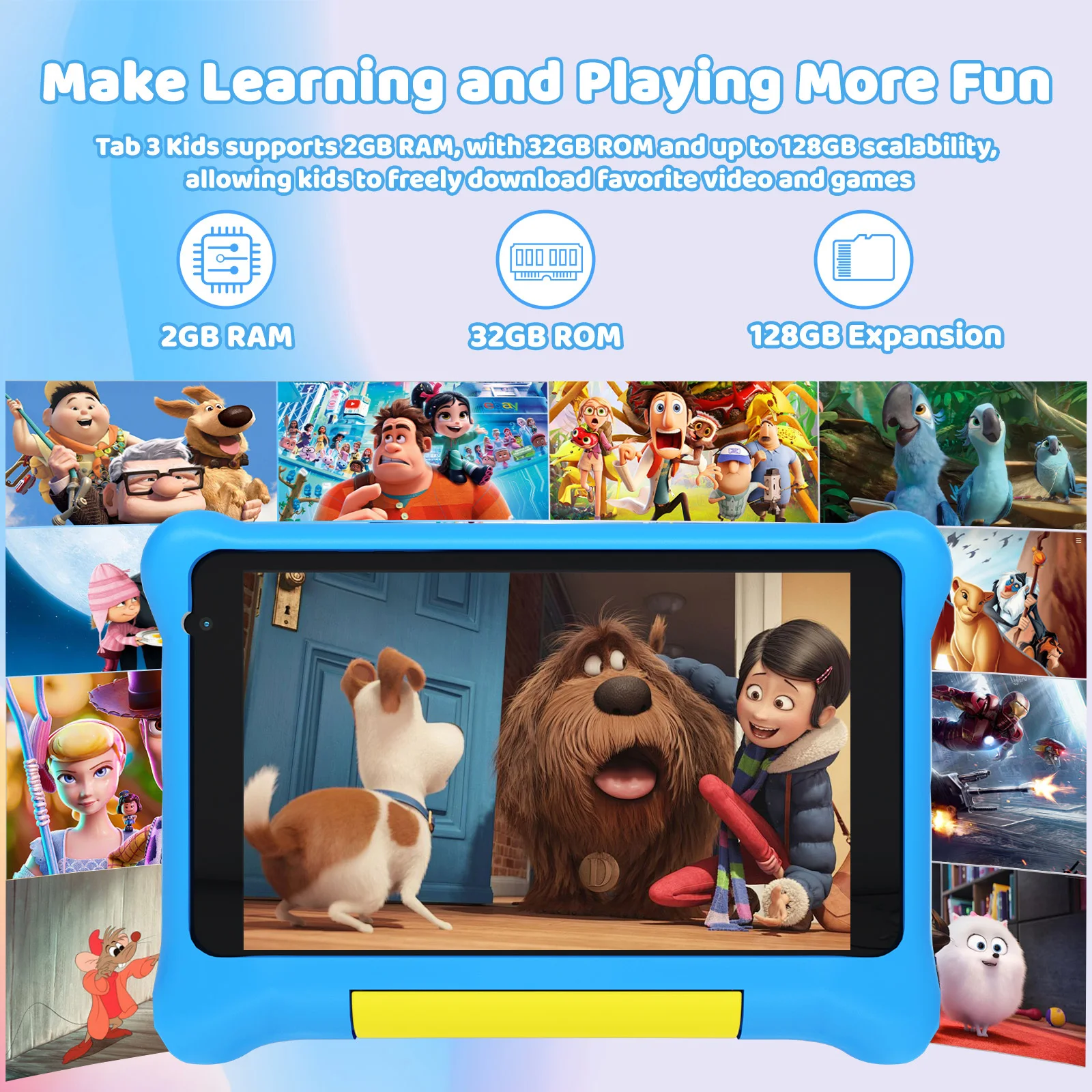 TK707 Tablet per bambini da 7 pollici Android 13 Quad Core 5 GB RAM 32 GB ROM 128 GB Espandi WiFi Bluetooth Regalo per bambini Software per bambini Gioco Pad