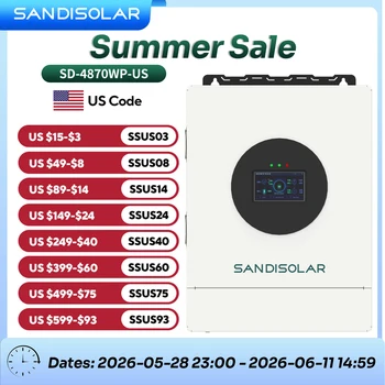 SANDISOLAR 7KW 120V Inwerter Off Grid 7000W 48V Inwerter Hybrydowy 6 Jednostek Paralelnie Inwerter z Czystą Sinusoidą i Sterowaniem przez Aplikację