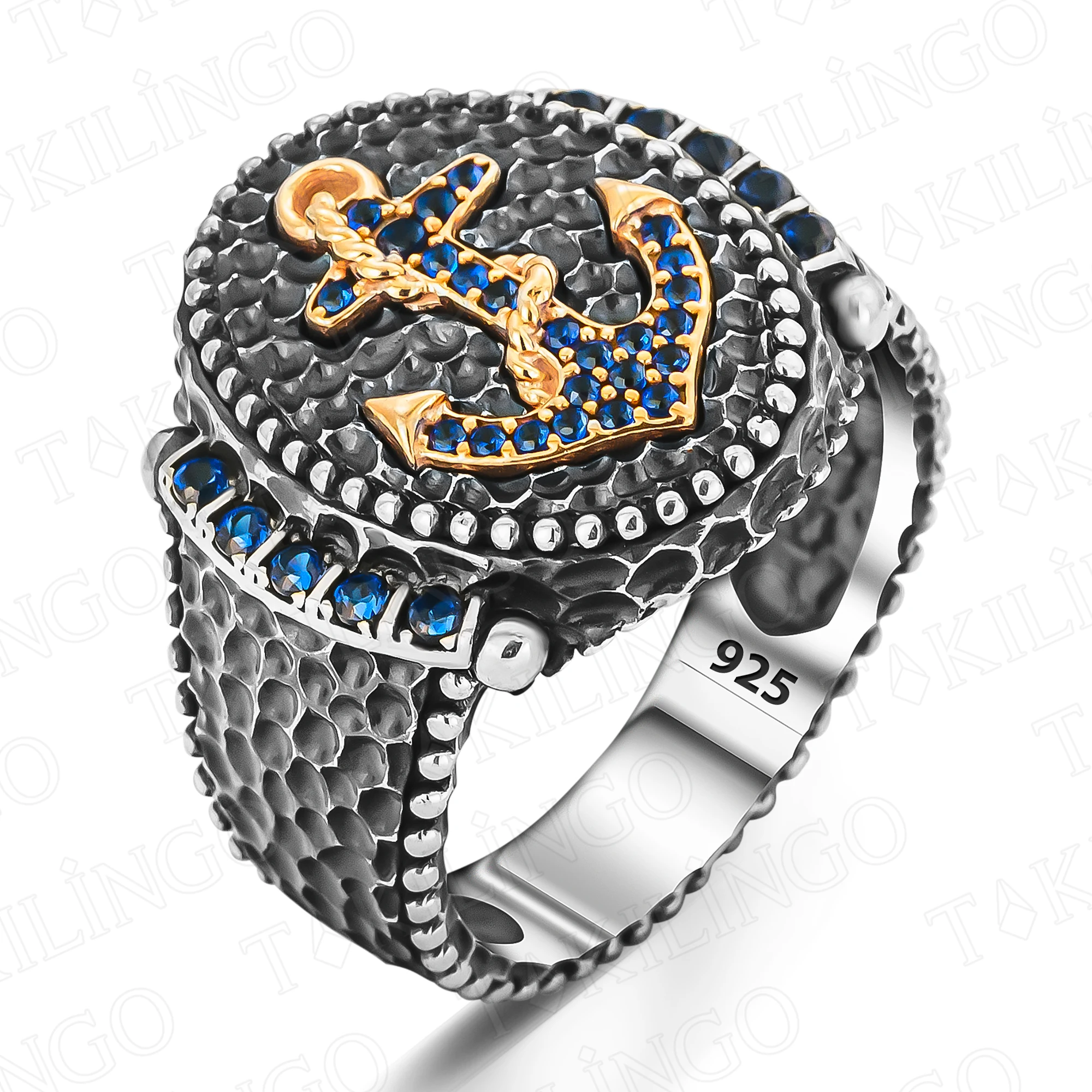 Elegant Stamped Solid 925 Sterling Silver Sailor Anchor Motif Men's Ring With Zircon Handmade Jewelry Turkish Gift For Husband