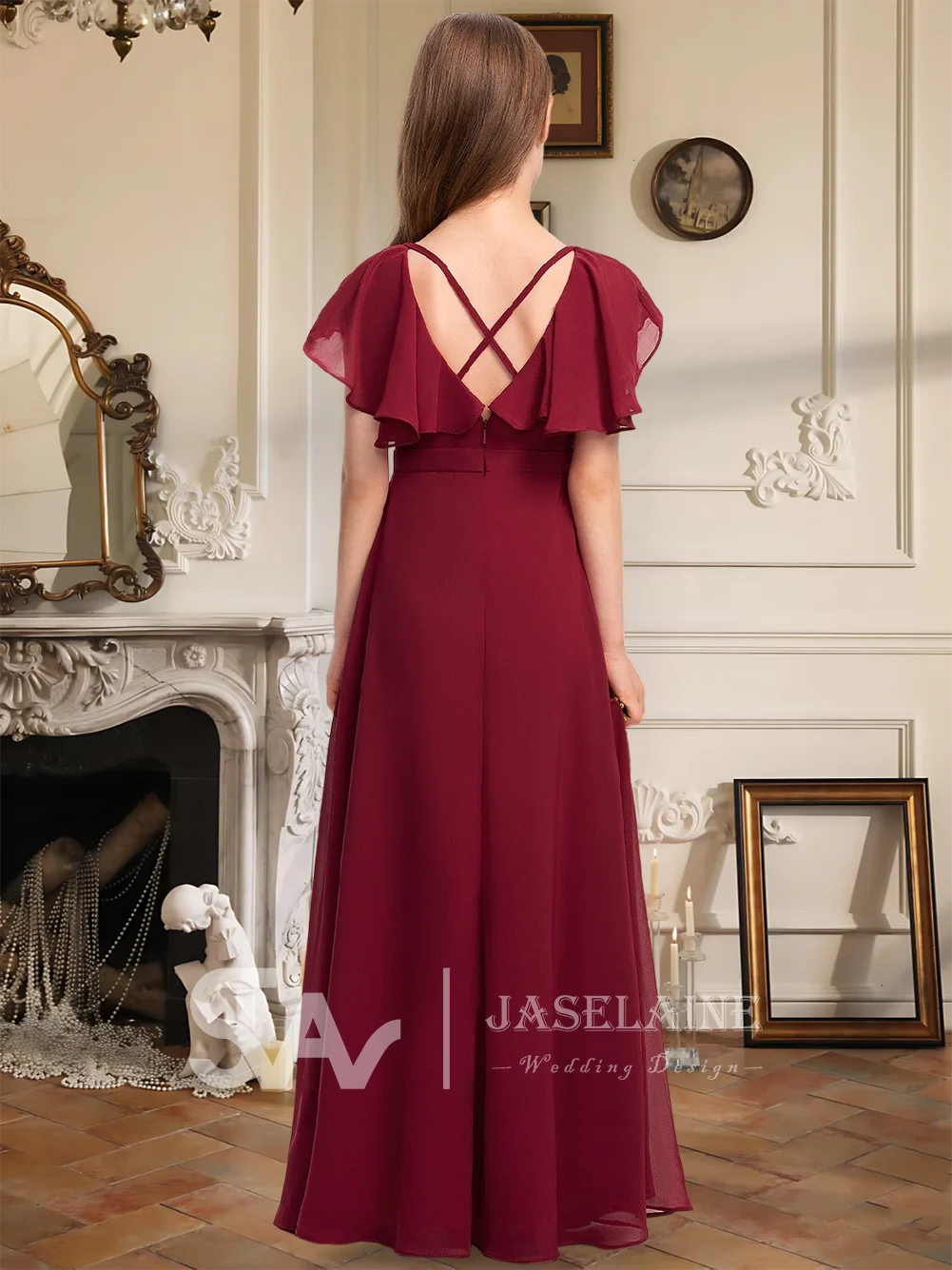 Платье подружки невесты из шифона с v-образным вырезом длиной до пола, платье с цветочным узором для девочек, трапециевидное платье с каскадными оборками, свадебные девушки, торжественное мероприятие