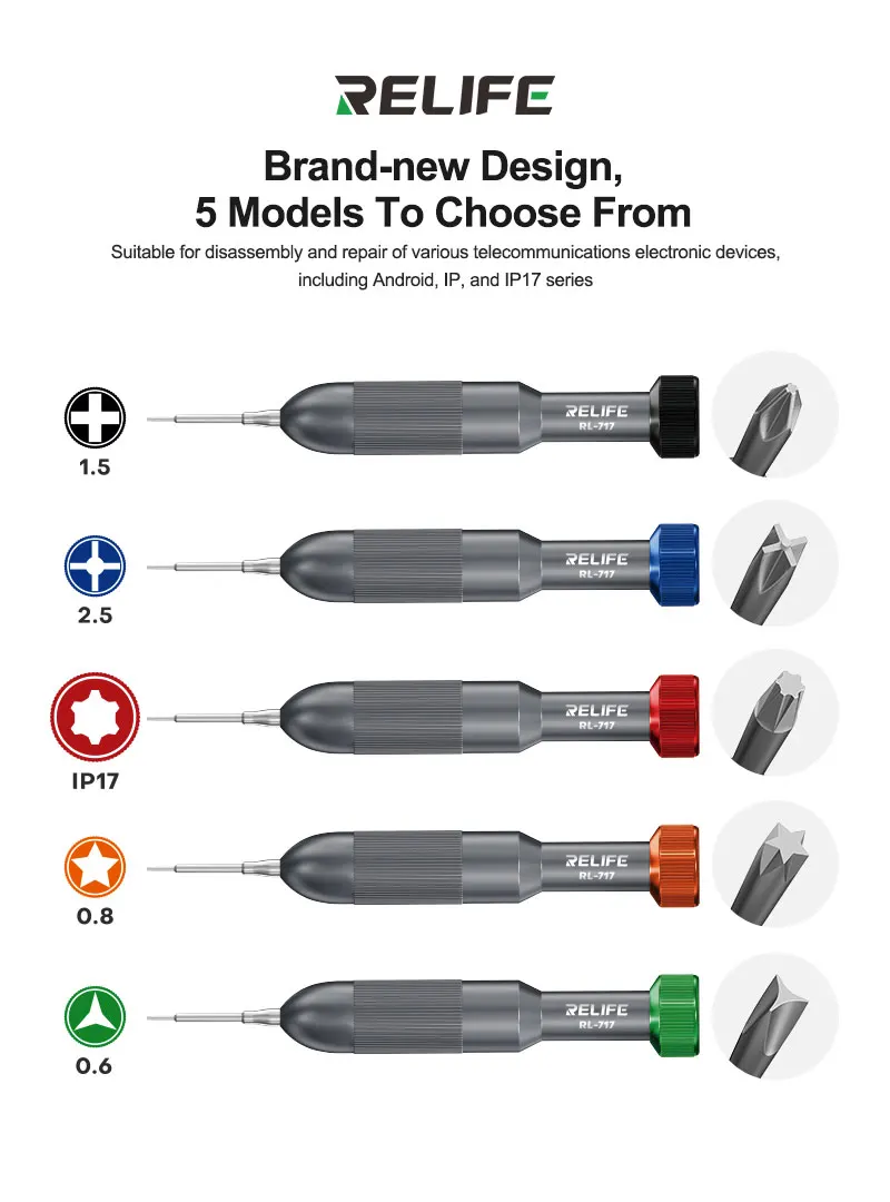 RELIFE RL-717 Rocket Head Screwdrivers for Disassembling Android