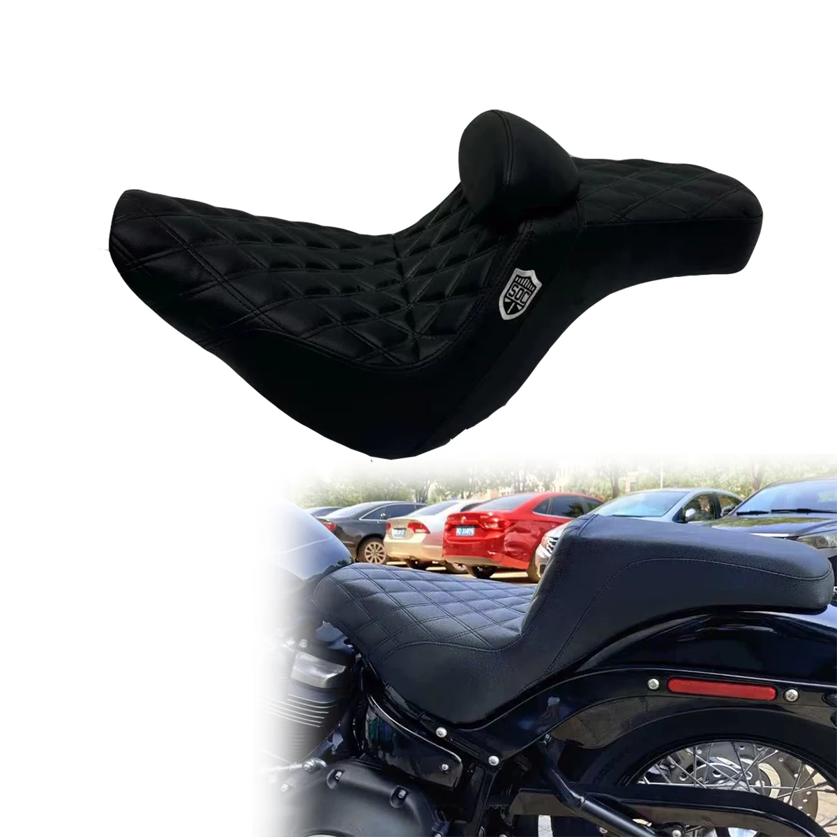 Cuscino Doppio per Sella Moto con Schienale per Passeggero e Conducente per Harley Street Bob Low Rider Dyna 2018-2026