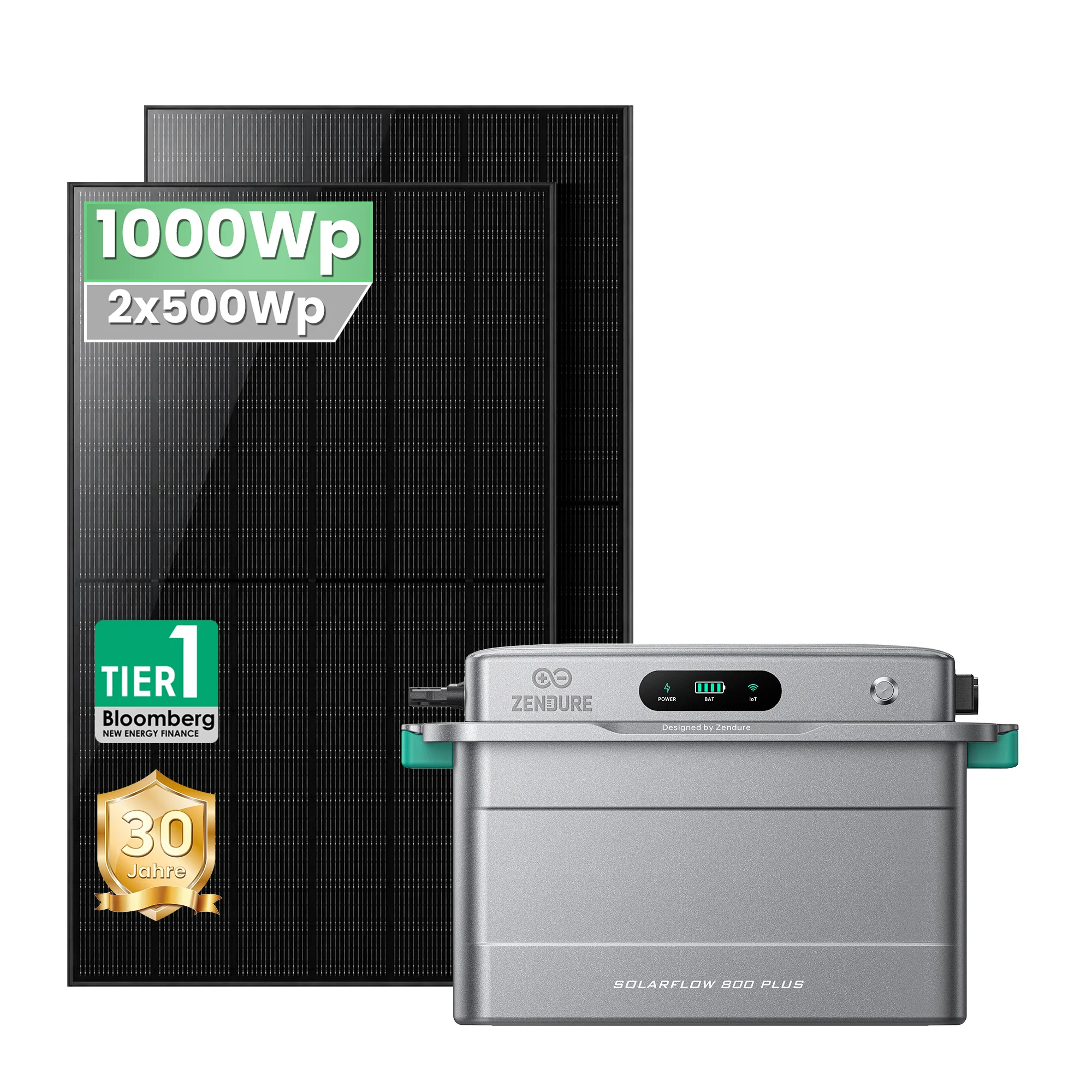 Zendure SolarFlow 800 Plus 1.92kWh mit 2×500W Solarmodule, Balkonkraftwerk mit Speicher, 0% MwSt.