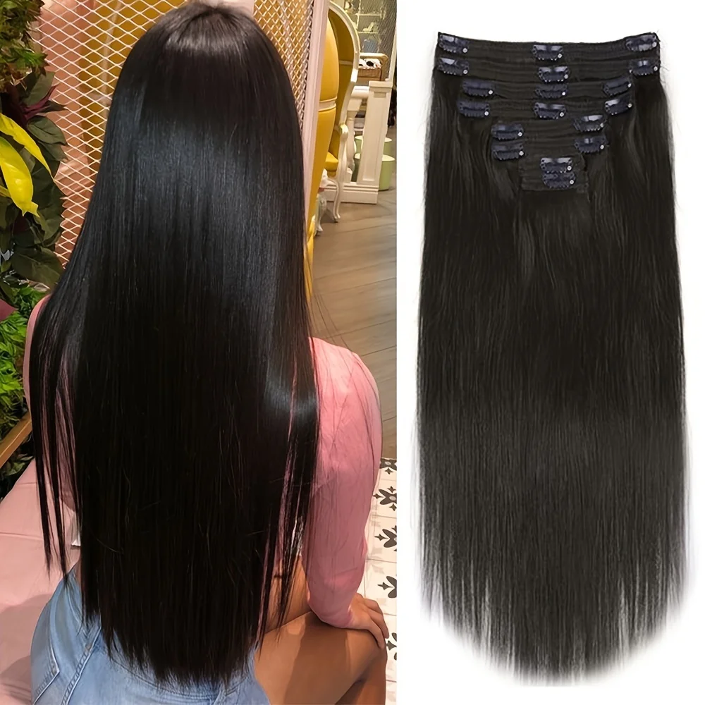 Straight Clip in Hair Extensions Real Human Hair Clip ins Brazilian Remy Natural Human Hair Extensions 120G Clip on Human Hair