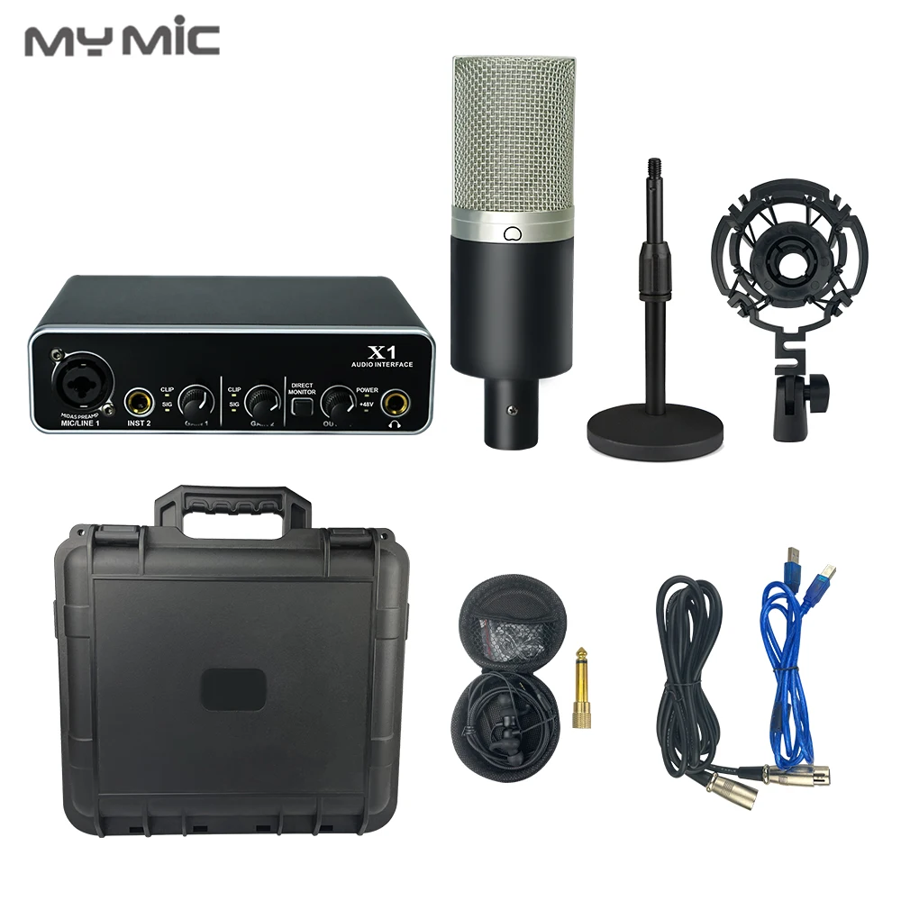 MX2 Professional Condenser Studio Microphone Whole Set Headphone Earphone USB Sound Card Audio Interface for PC Voice Recording