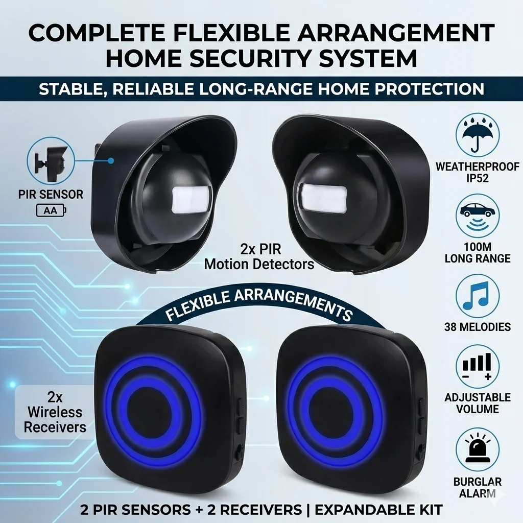 

Driveway Alarm, 656ft Wireless Driveway Alarm Outdoor Weather Resistant Motion Sensor- Security Alert-Monitor with 38 Chimes