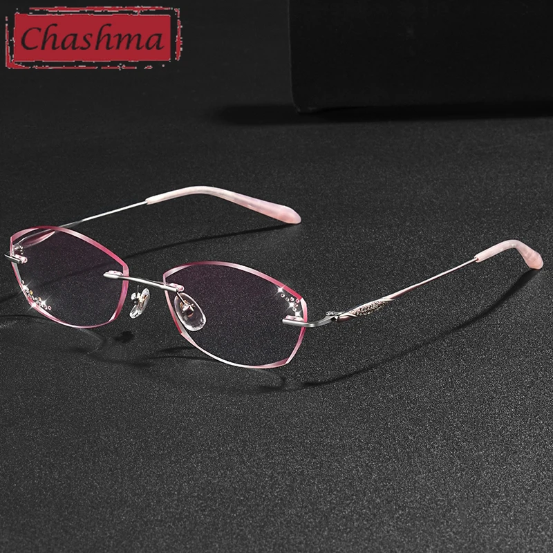 Chashma Prescription Glasses Women Fashion Titanium Diamond Trimmed Rimless Decoration Spectacles Eyeglasses Frames Tint Lenses