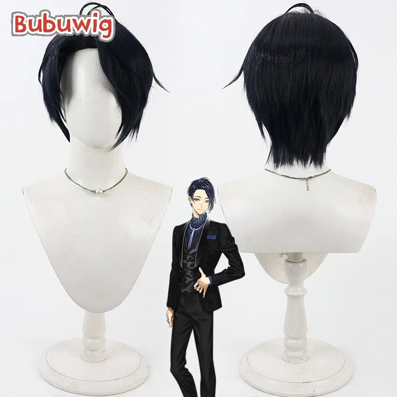 

Bubuwig Synthetic Hair Mikazuki Munechika Cosplay Wigs Mikazuki Munechika 30cm Short Straight Dark Blue Men Wig Heat Resistant