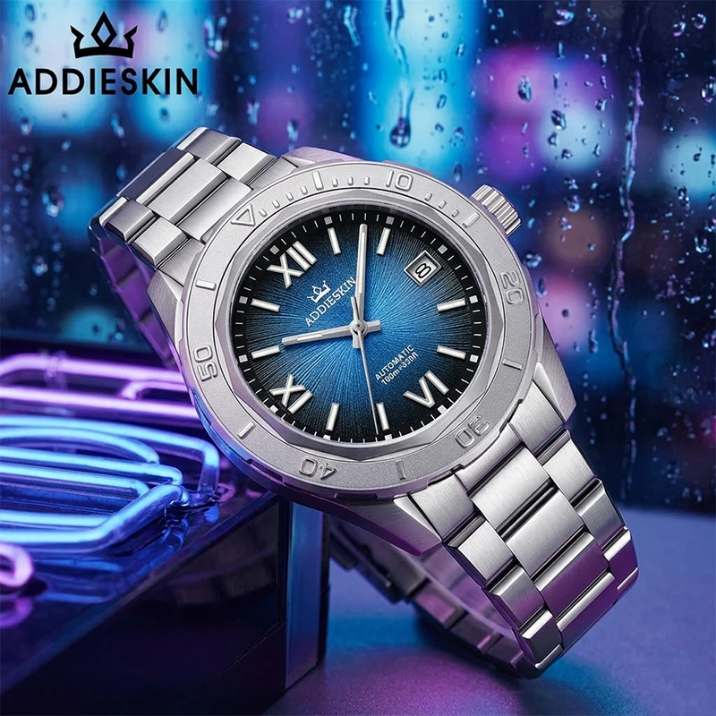 

ADDIESKIN K002 Men's Automatic Watch Deep Blue Dial Urban Midnight 100m Waterproof Sapphire Crystal Miyota 9015 Luminous Diver