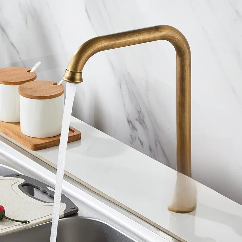 Antieke Bronzen Keukenkraan Warm Koud Water Mixer Kraan Dek Gemonteerd Enkel Gat Gootsteen Kraan 360 Rotatie El908 - afbeelding 2