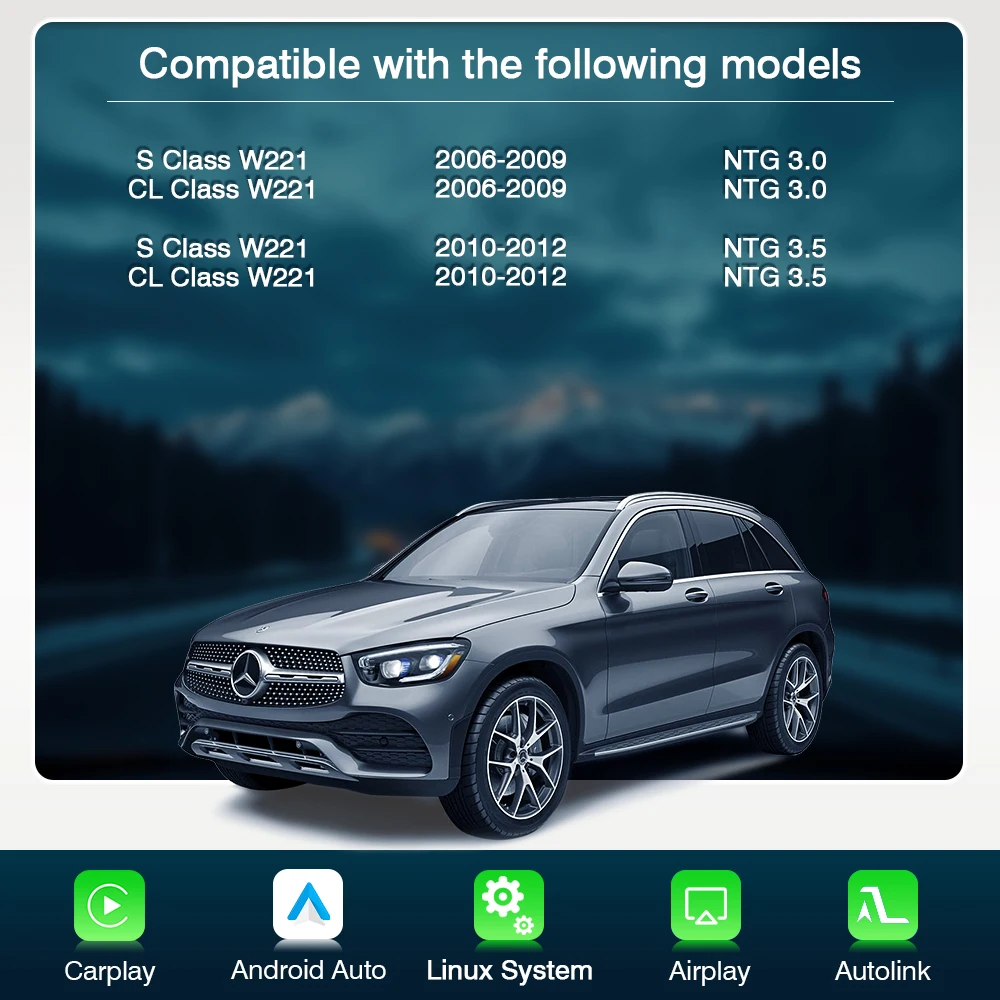 AUTOTOP Kabelloses CarPlay Nachrüst-Kit Decoder für Mercedes NTG3.0 NTG3.5 S-Klasse W221 2006-2012 Android Auto Modul GPS BT Wi-Fi – Detail 2