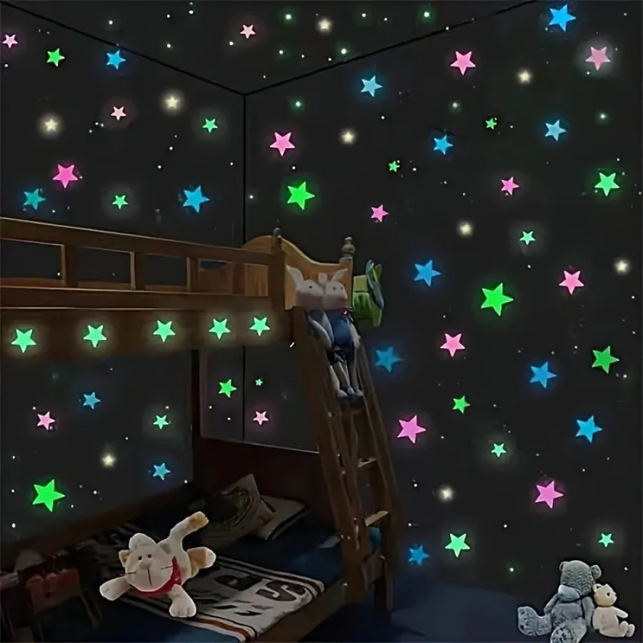 Adhesivo de pared de estrella luminosa de 200 piezas, fácil de rasgar y pegar, adecuado para dormitorio, decoración luminosa para fiestas, autoadhesivo