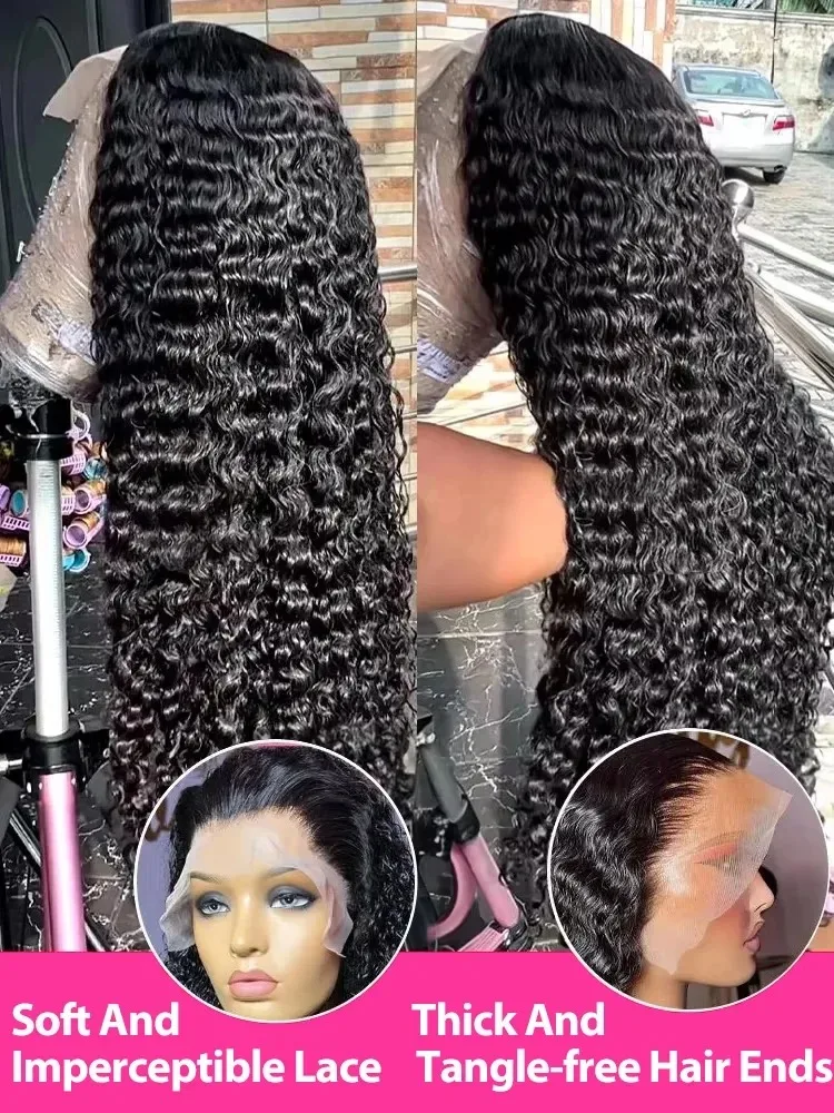 220 High Density 13x6 HD Transparent Lace Frontal Curly Wigs Human Hair 30 40 Inch Deep Wave 6x6 Lace Closure Glueless Wig Remy image 2