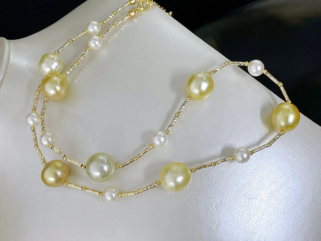 MADALENA SARARA 10-11mm Southsea Gold Saltwater Pearl Women Necklace 18K Yellow Gold Car Pattern Chain Bead Necklace