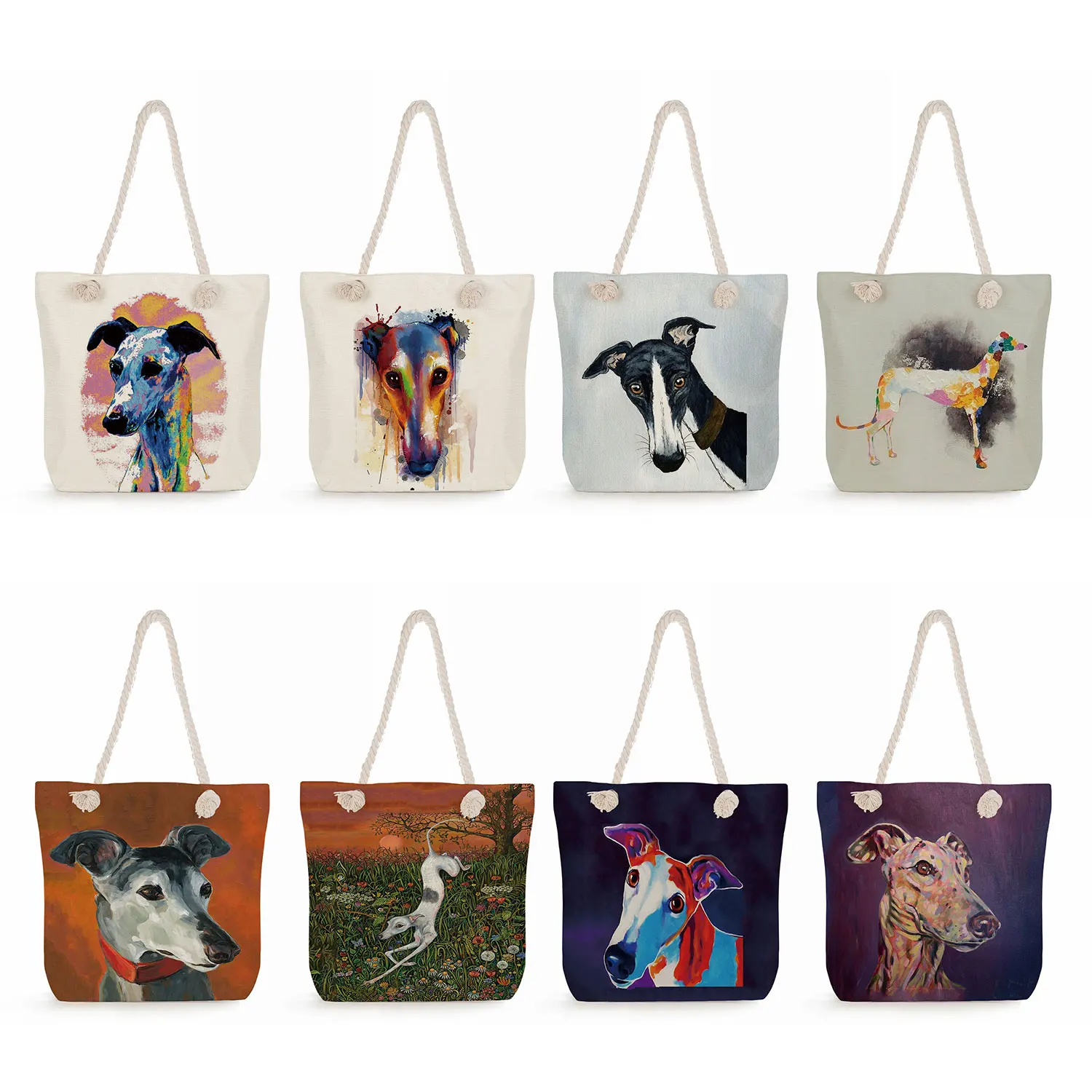 Oil Painting Greyhound Dog Prints Totes Bags Animal Designers Durable Shopping Travel Sport Bags Daily Casual Handbags For Women