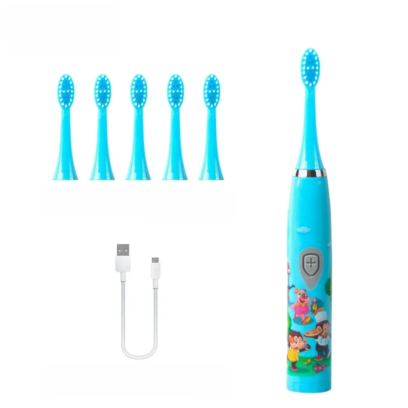 Brosse à dents électrique sonique pour enfants, dessin animé coloré, Rechargeable par USB, douce, automatique, étanche, avec tête de remplacement