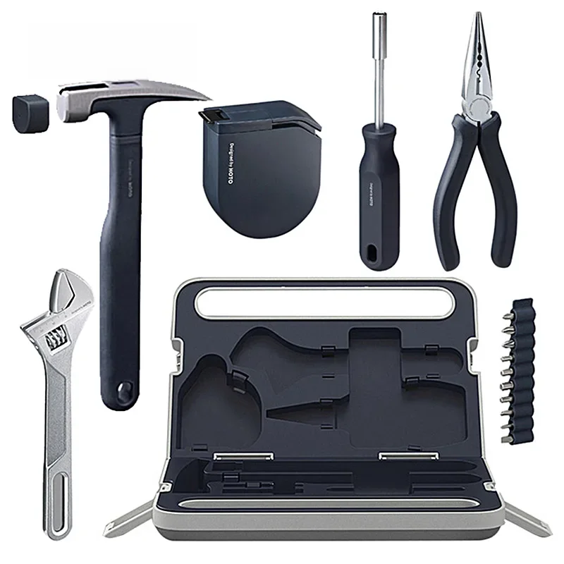 HOTO-Portátil Hand Tool Set, chave de fenda segura, Martelo fita métrica, Chave Alicate, Reparação