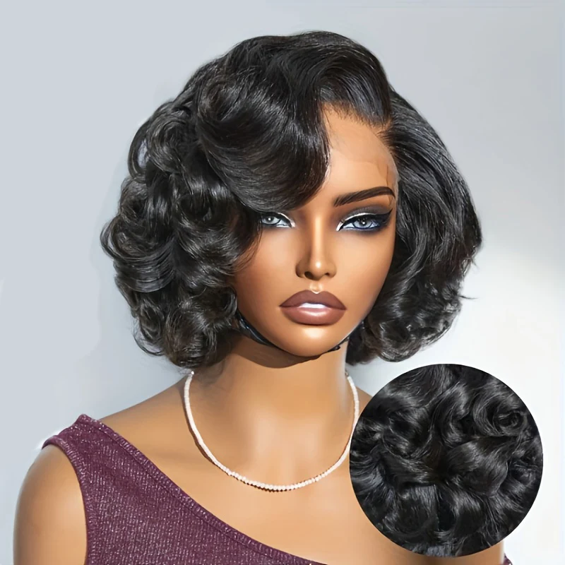

Loose Body Wave Short Bob Wigs 13x4 Lace Frontal Wig 250% Density 100% Brazilian Virgin Human Hair 4x4 Lace Closure Natural Black Color Short Bob Wigs Free Shipping
