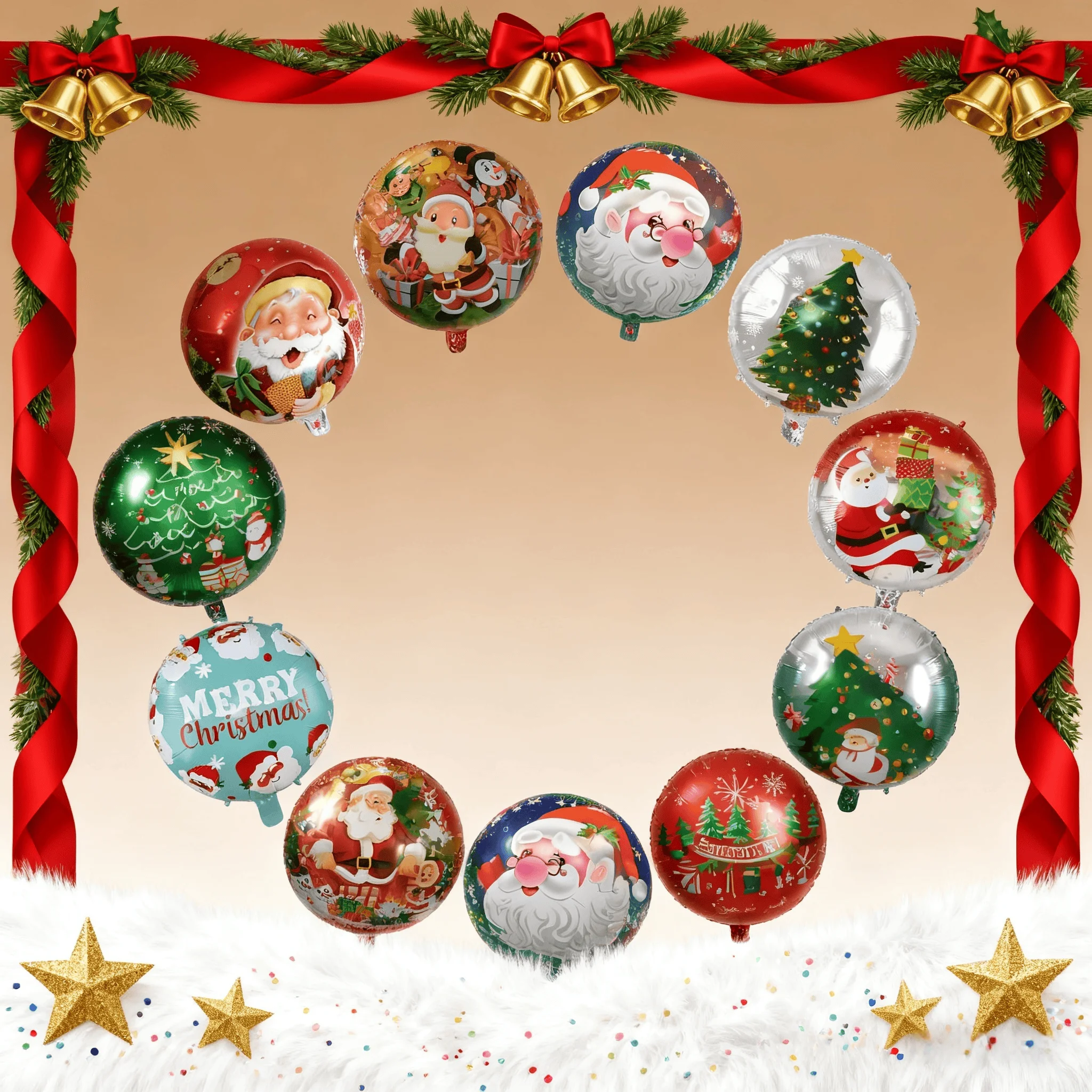 

18 inch Round Christmas Foil Balloons Santa Claus Helium Globos for Winter Theme New Year's Party Holiday Decoration Supplies