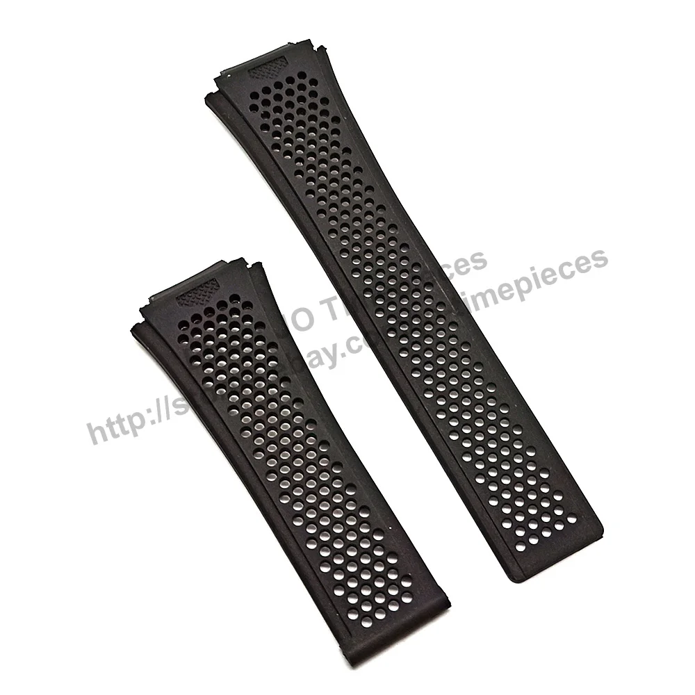 16mmx20mm Black Rubber/Silicone Perforated Replacement Watch Strap Band Comp. for TAG HEUER