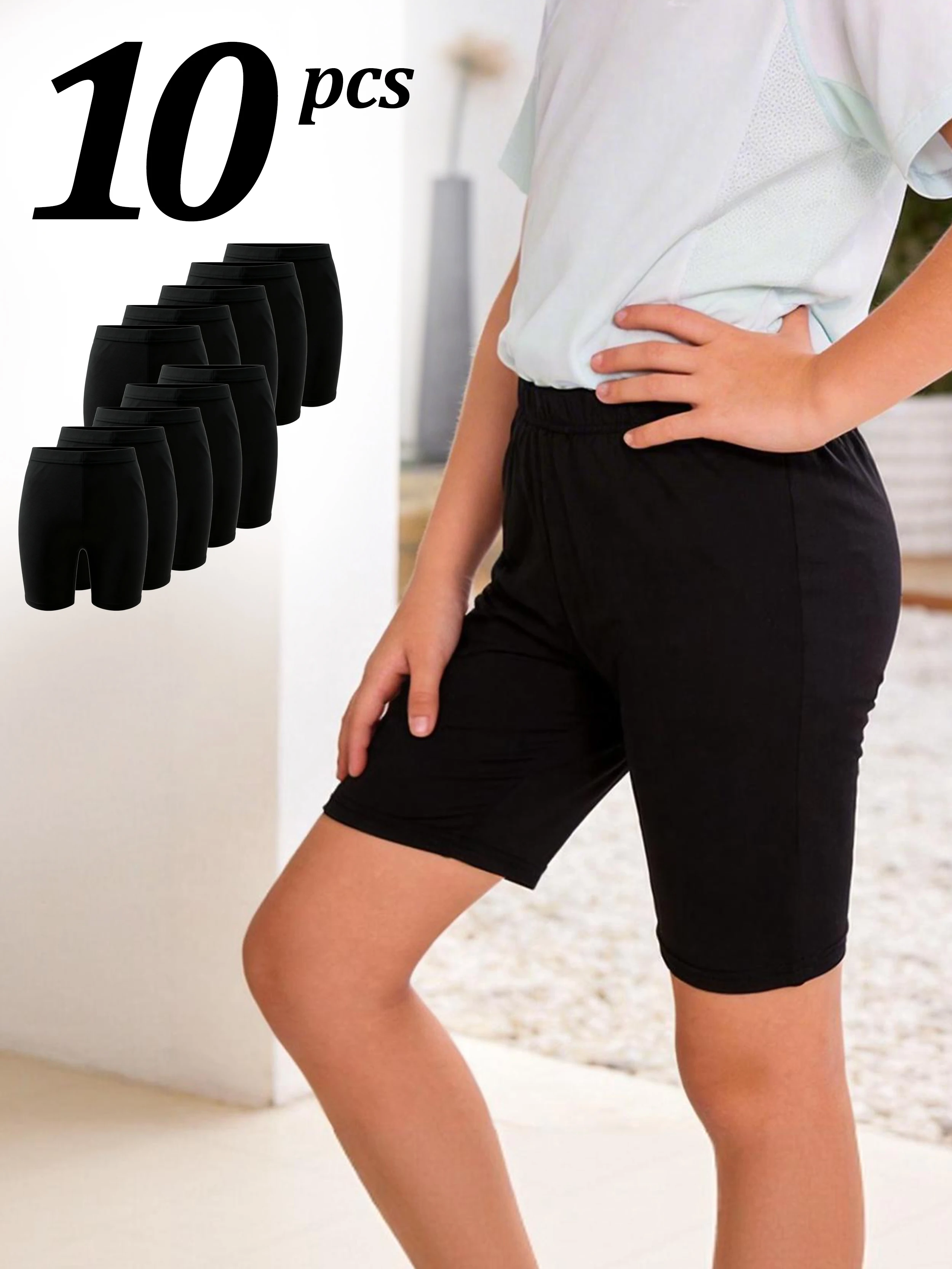 

10 шт. черных эластичных шорт-бермуд для девочек, длиной до колена, летние детские шорты под платья, дышащие мягкие леггинсы для девочек