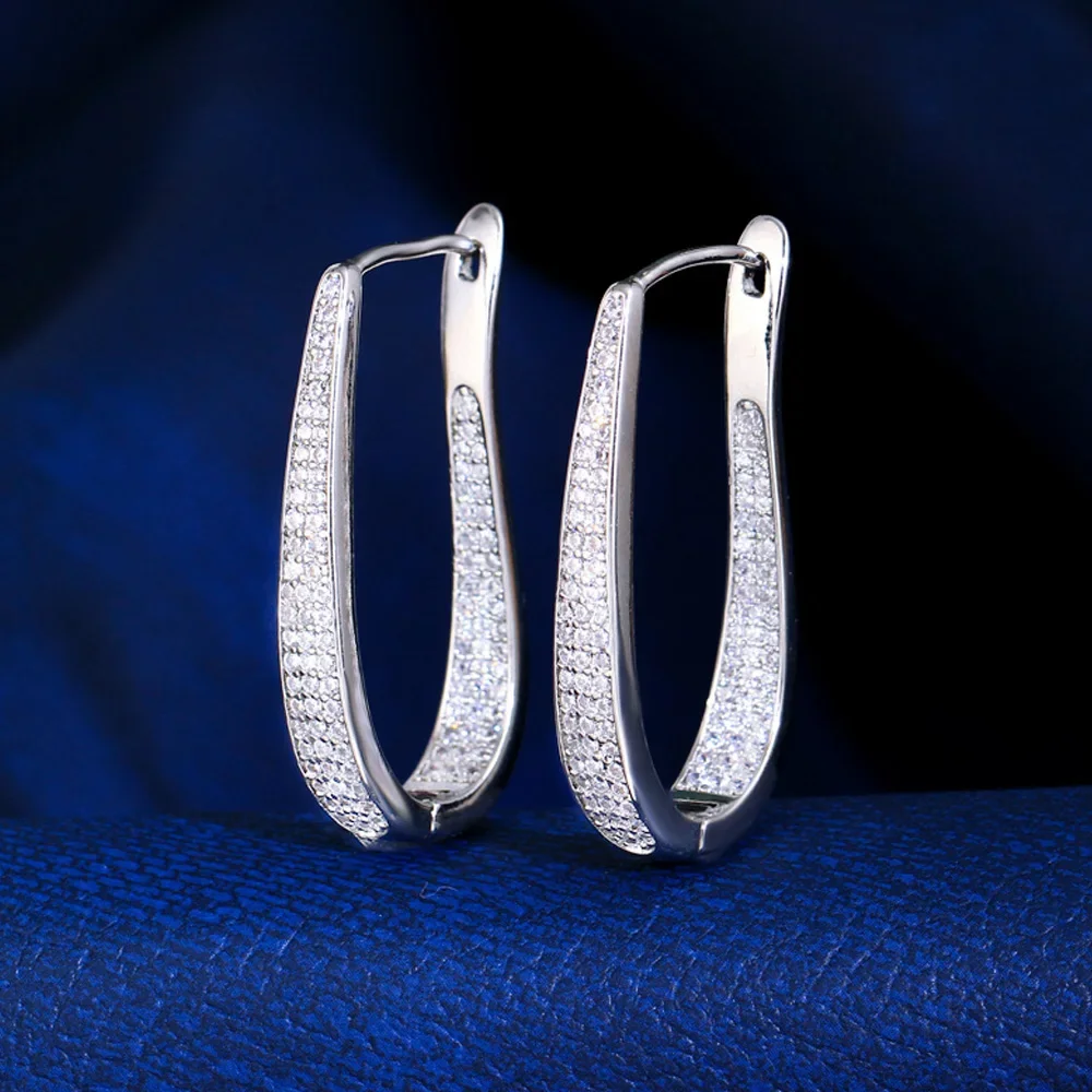 CWWZircons Micro Pave cyrkonia kamień biały złoty kolor luksusowe duże kolczyki koła nowa modna biżuteria na prezent dla kobiet CZ593 — zdjęcie 2