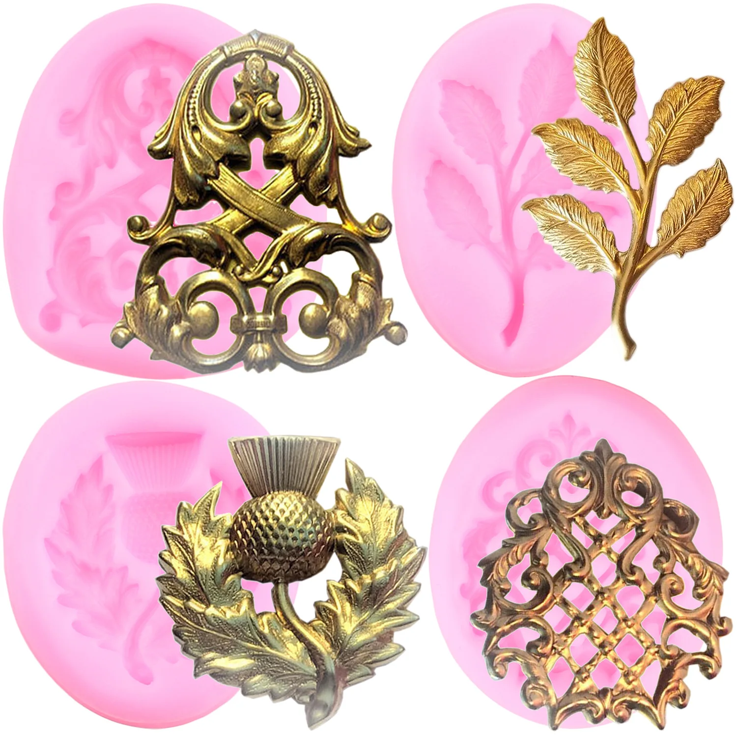 Baroque Style Curlicues Scroll Lace Silicone Mold Scottish Flower Tree Branch Fondant Cake Decorating Tool Candy Chocolate Mould