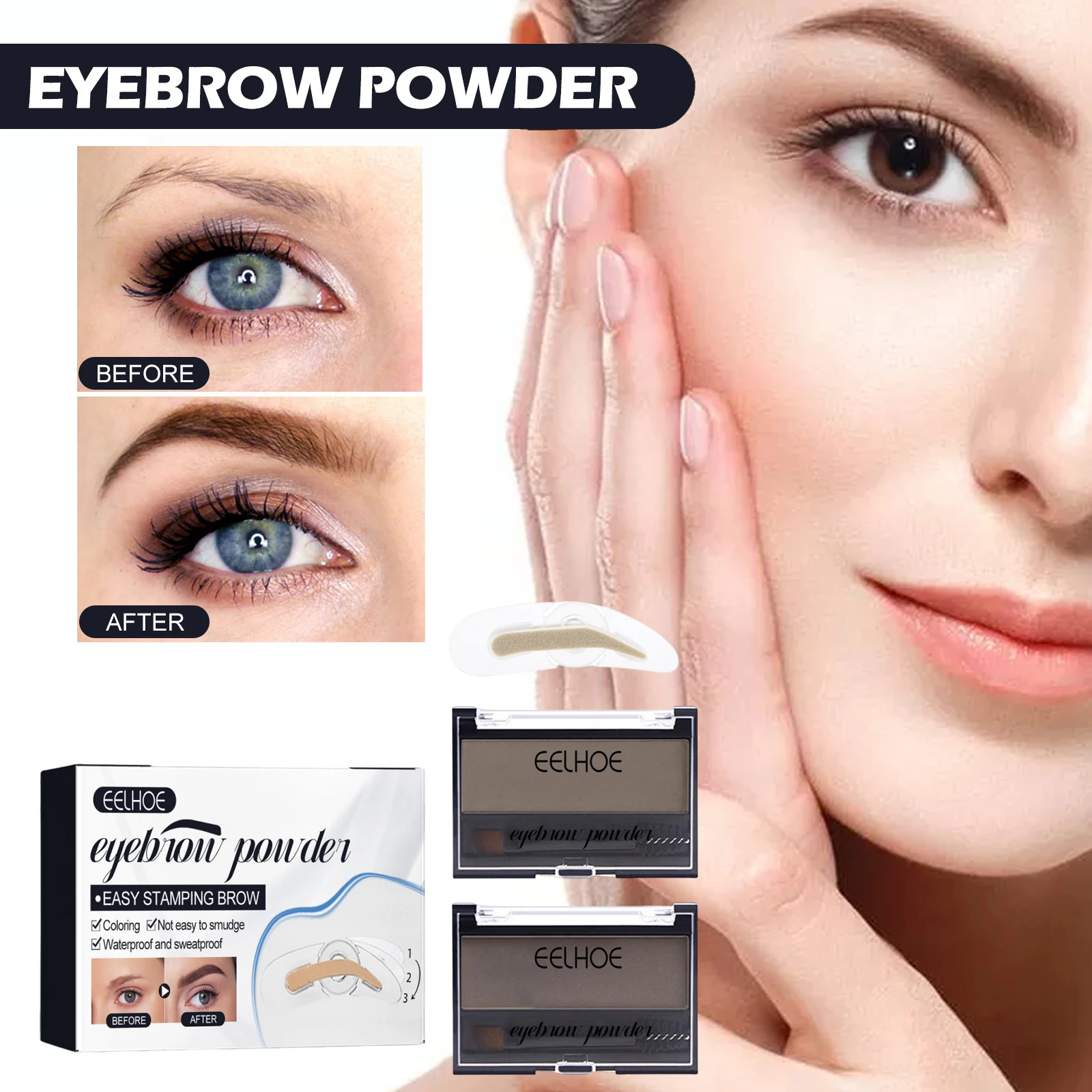 EELHOE 5pcs/set Eyebrow Suit Makeup Natural Long Lasting Resistant Blooming Lazy Eyebrow Waterproof Stamp Powder Makeup Kit