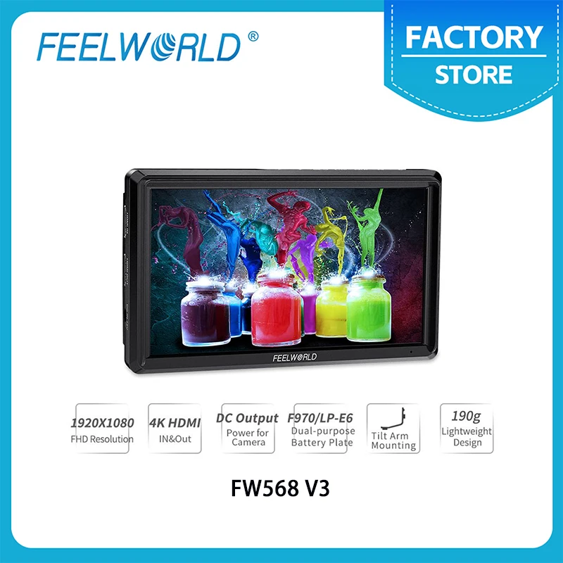 

FEELWORLD FW568 V3 6-дюймовый полевой монитор камеры DSLR 3D LUT IPS FHD 1920x1080 Входной выход HDMI с выходом мощности наклона