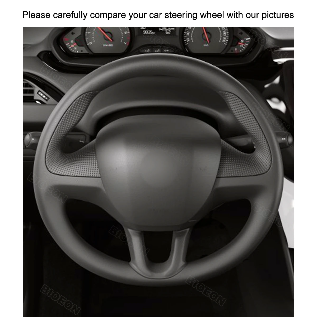 Bioeon Black Synthetic Suede Car Steering Wheel Cover for Peugeot 208 2012-2019 / 2008 2013-2019 / 308 2013-2018 / 308 SW