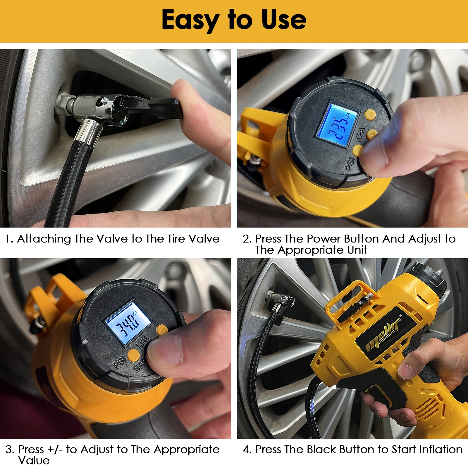 Gonfiatore per pneumatici a batteria per Dewalt 18V 20V MAX Compressore d'aria a batteria Pompa d'aria portatile Manometro digitale per auto Bici