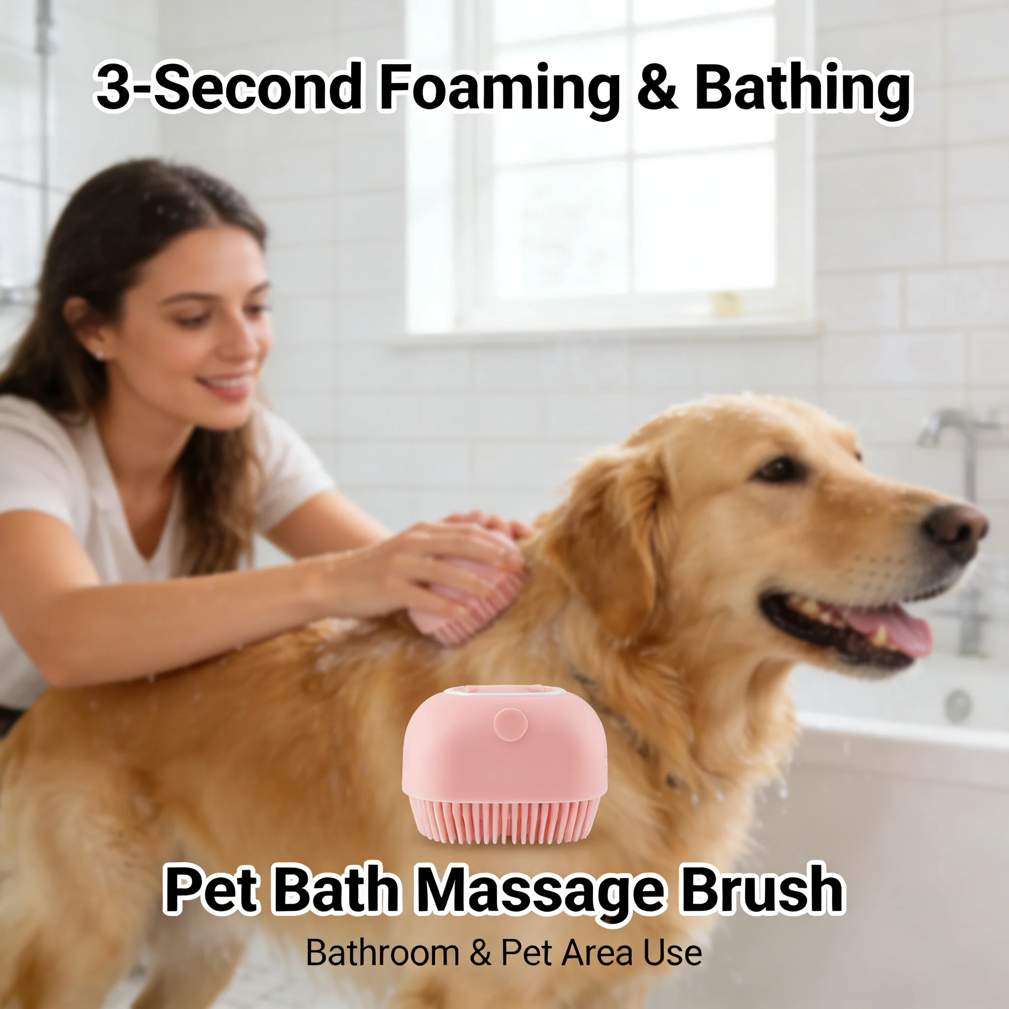 Cepillo de masaje para mascotas, dispensador de champú, cepillo de silicona suave, cerdas de goma para perros y gatos, herramienta de aseo para ducha