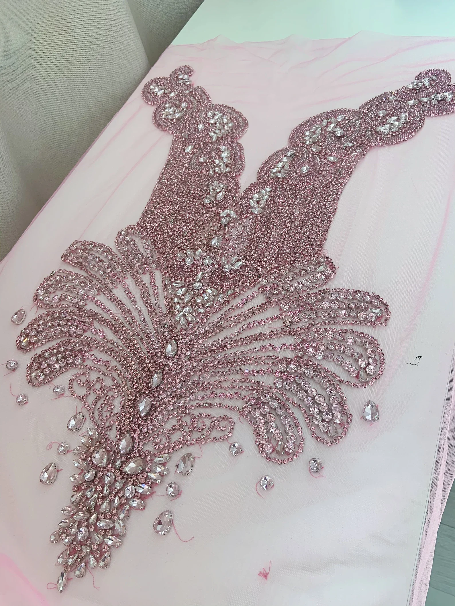 

Pink Rhinestone Bodice Applique, Handcrafted Crystal Corset Applique, Crystal Applique For Dress, Rhinestone Applique For Prom