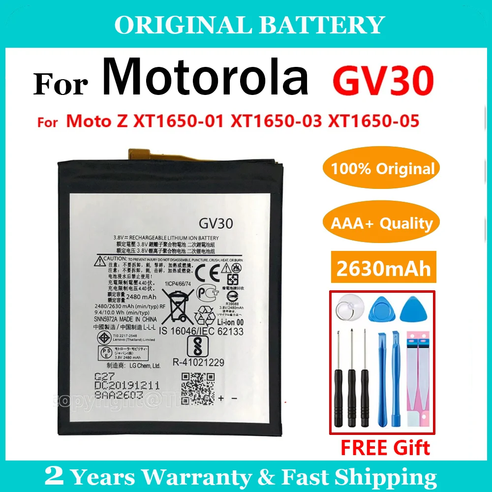 100% Original Genuine 2630mAh SNN5972A GV30 Battery For Moto Z XT1650-01 XT1650-05 XT1650-03 Replacement Batteries