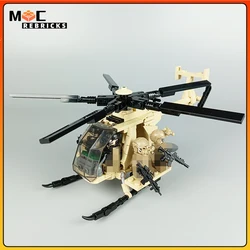 WW II Military Series New MH-6 Little Bird Helicopters With Soldies MOC Building Blocks Airplane Display Stand Bricks Toys Gifts