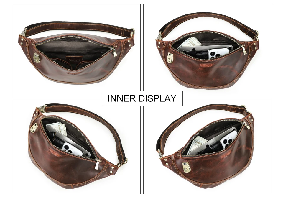 CONTACT'S Echte Leder-Hüfttasche für Herren, Reise-Bauchtasche mit Zahlenschloss, Kleine Brusttasche für Alltag & Reisen – Detail 17