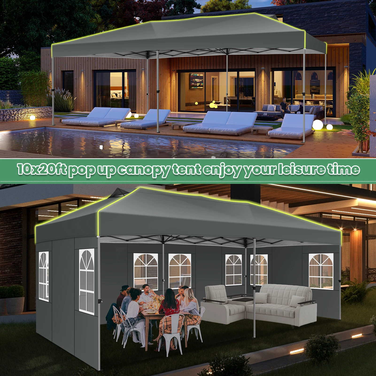 3x6m Folding Gazebo Event Canopy Pop Up Waterproof Party Tent With 6 Side Wall UV Protect For Garden Outdoor Commercial Wedding