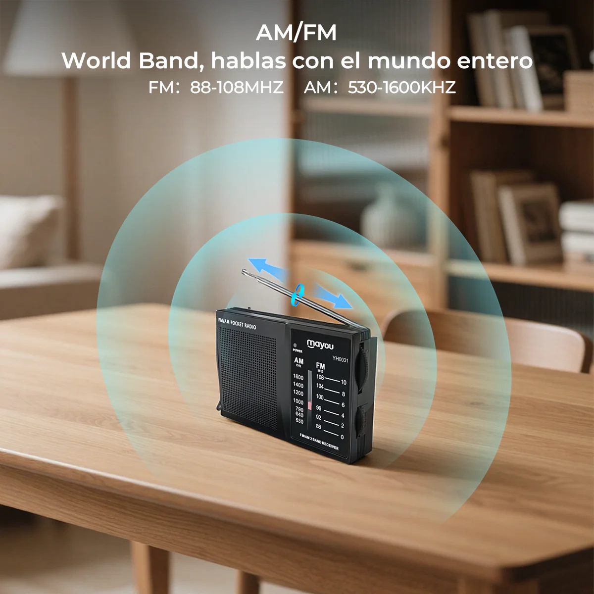 راديو ستيريو محمول صغير Am Fm على الموجات القصيرة مع مقبس سماعة الرأس ومكبر صوت محمول للوسائط المتعددة مع بطارية Aa (أسود)