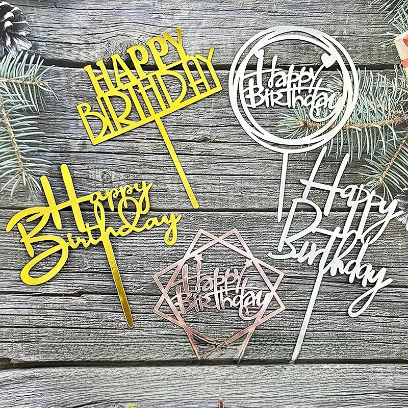 10 szt. Akrylowa dekoracja na tort urodzinowy Topper różowy złoty srebrny akryl dla dzieci mężczyźni kobiety ozdoby na torty do materiałów prezent na Baby Shower — zdjęcie 2