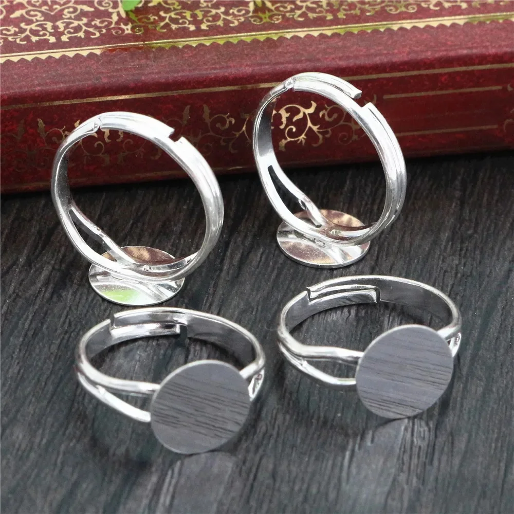 , 6mm, 8mm, 10mm, 10 sztuk z posrebrzanego brązu Plated regulowany pierścień ustawienia Blank/Base, fit 6/8/10mm kaboszony, guziki; Pierścień ramek — zdjęcie 2