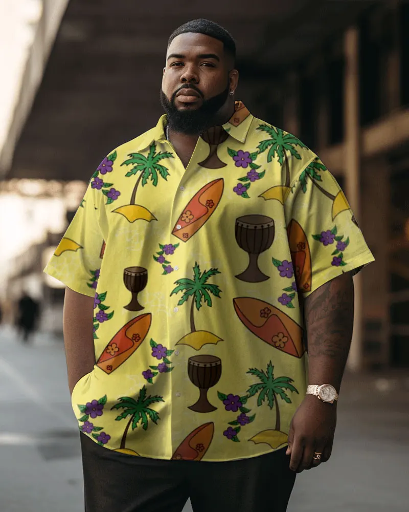 Biggmans (L-9XL)For Men\'s Plus Size Shirt Oil Painting Life Tree Print Short Sleeved Oversized Men\'s Shirt