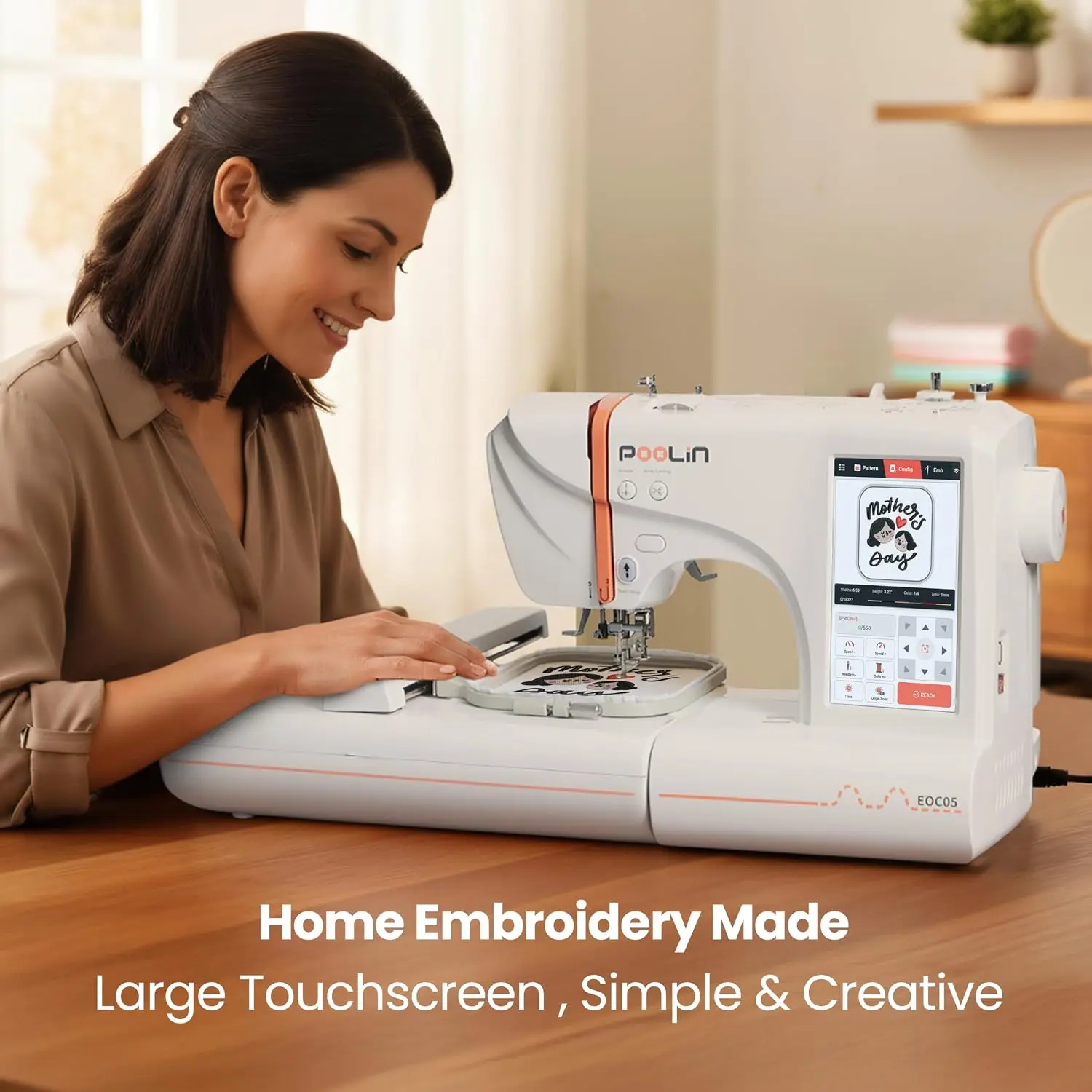 PooLin EOC05 Computerized Home Embroidery Machine - Beginner Friendly, Plastic Body, for Home Crafts & Personalization (Embroidery Machines for Beginners), Beginner Friendly Embroidery Machines