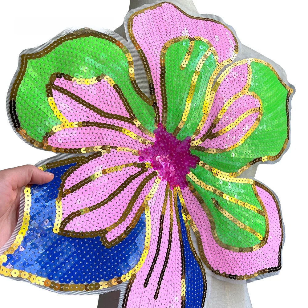 39,5 CM X 43 CM Duży kolorowy haft kwiatowy Naszywki cekinowe Naszywki na odzież Aplikacje Naszywki — zdjęcie 2