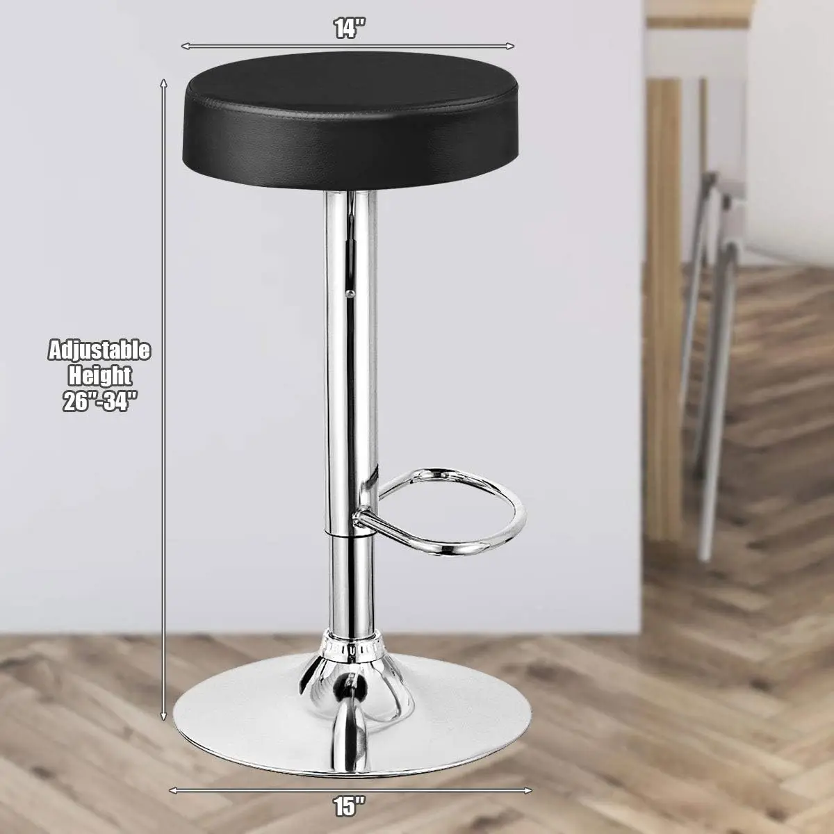 PU Leather Bar Stool, giratória moderna, Backless Barstool Rodada, sem braços Bar cadeira, altura ajustável, Chrome apoio para os pés