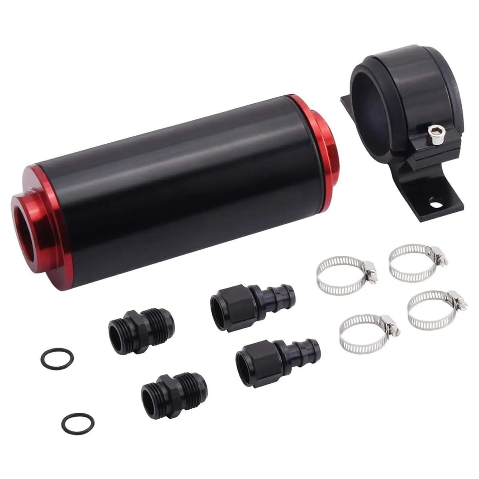 6AN 8AN 10AN Inline Fuel Filter Kit with Bulkhead Adapters, Push Lock Fittings and Fuel Filter Mounting Bracket,for 3/8 1/2 5/8 Fuel Line Hose