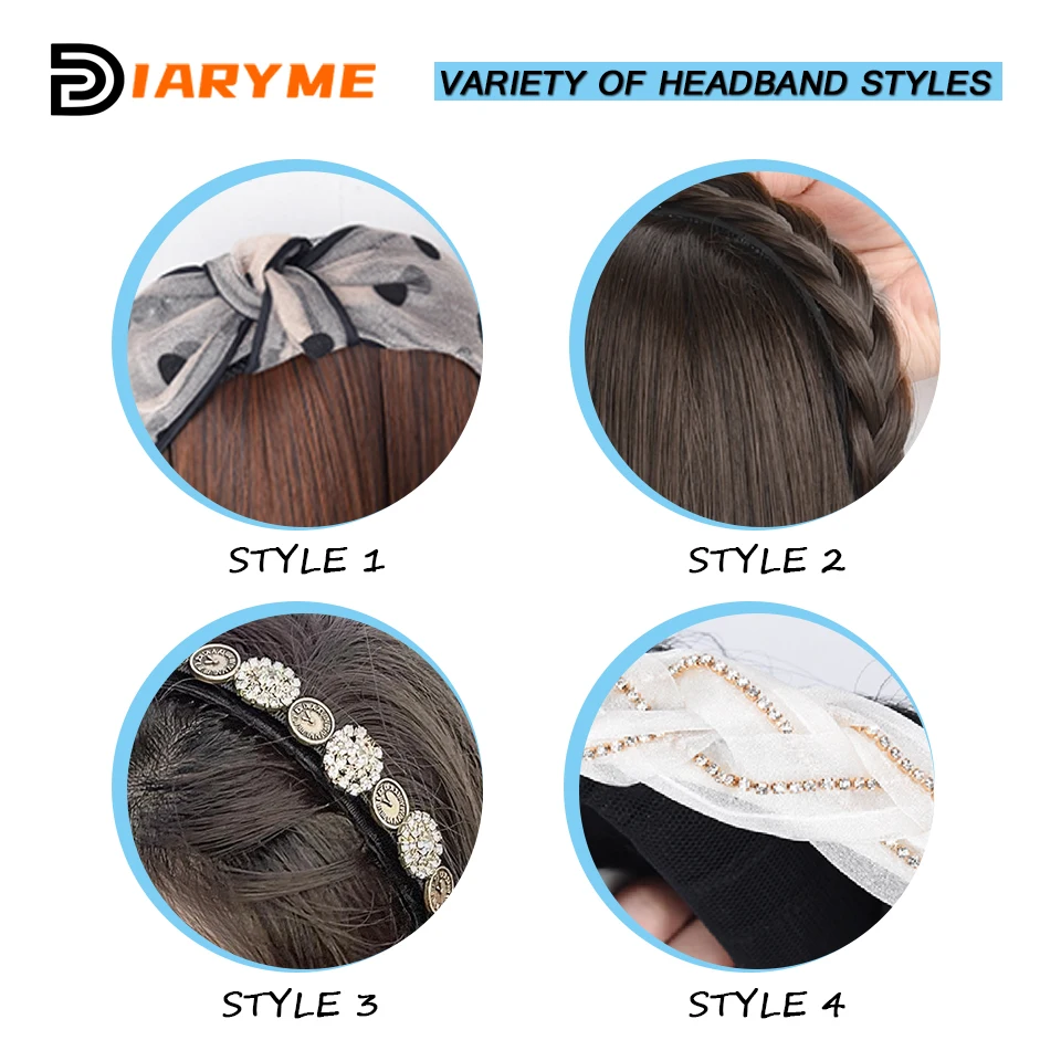 DM Headband Wig Hair Extension Synthetic Long Straight Hair With Hair Band Black Brown Wigs For Women U-shaped Half Head Wig