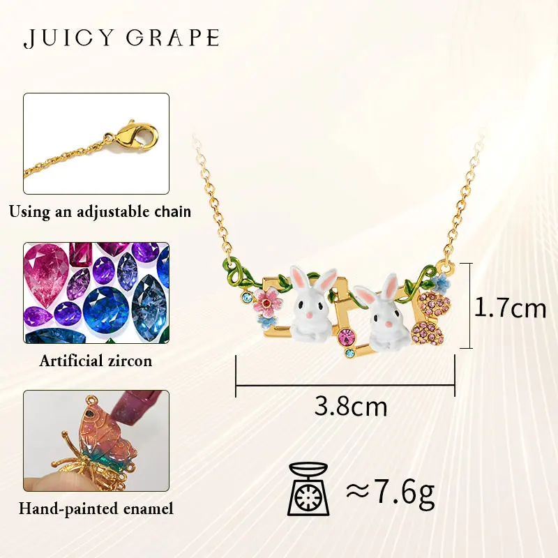 Juicy Grape Enamel Pendant Necklaces Luxury For Woman Cute Rabbit Flower Hand Painted 18K Gold Collar Adjustable Chain Jewelry