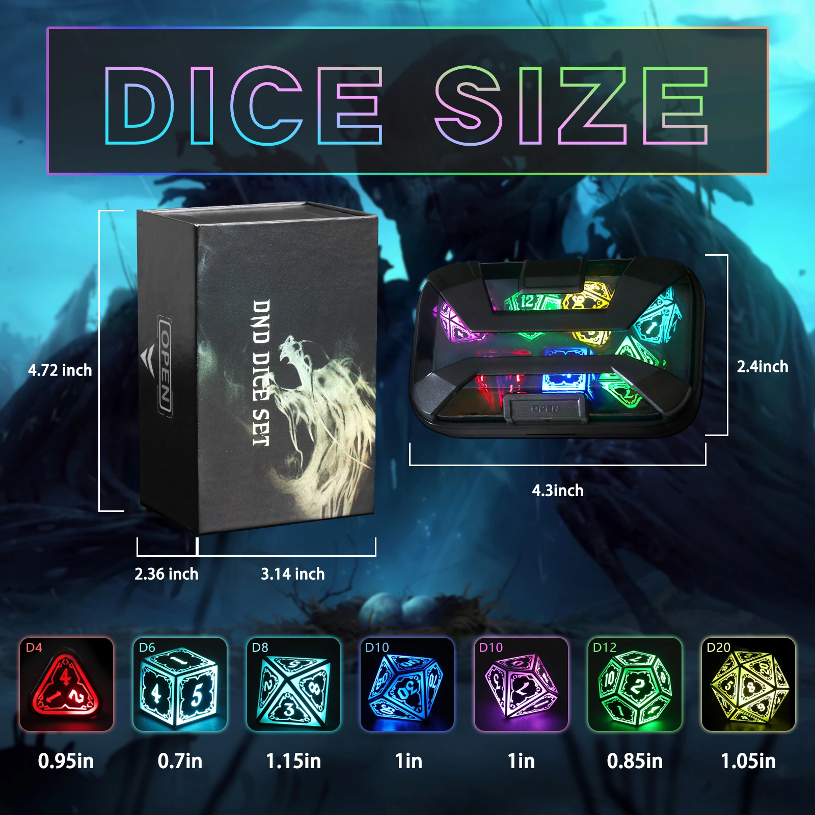 Conjunto de dados LED com estojo de carregamento - dados iluminados de 7 cores para jogos de mesa