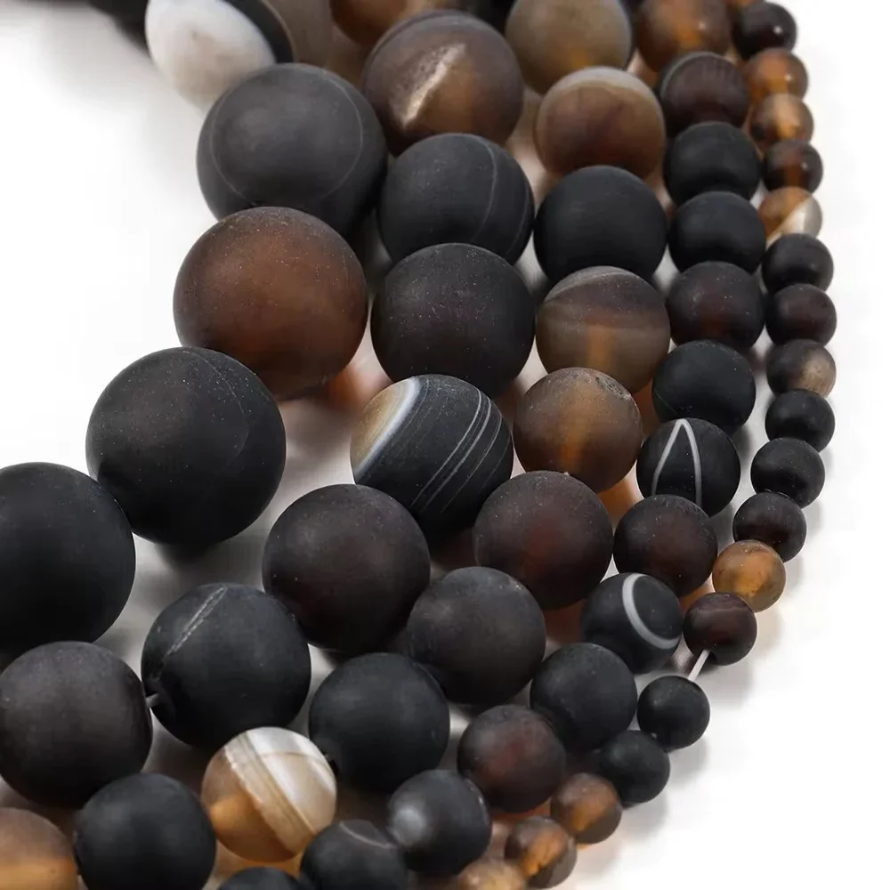1 Strang Naturstein Matte Kaffee Streifen Achate Perlen Naturbraun Lose Spacer Perlen für Schmuckherstellung Armband Auswahlgröße